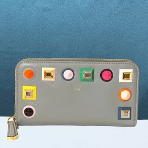 ✨FENDI✨ Multi Studs Leather Zip Around Long Wallet